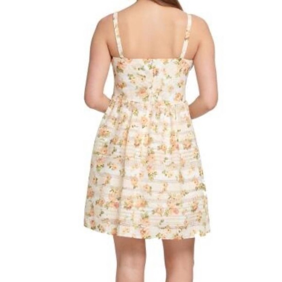 KENSIE Women's Ivory/Yellow Floral Print Sleeveless Fit & Flare Mini Dress - Picture 2 of 6
